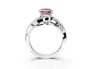 Halo Engagement Ring Setting for Fancy Pink Princess Cut Center with Marquise and Pave Bypass Band and Prong Head in Sterling Silver