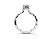 Hidden Halo Engagement Ring Setting for Radiant Cut Center with Plain Rounded Band and Prong Head in Platinum