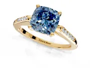 Solitaire Engagement Ring Setting for Fancy Blue Cushion Cut Center with Channel Accents and Prong Head in Yellow Gold