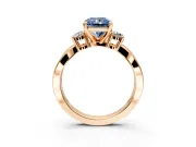 3 Stone Engagement Ring Setting for Fancy Blue Radiant Cut Center with Pave Twist Band and Prong Head in Rose Gold