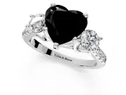 3 Stone Engagement Ring Setting for Fancy Black Heart-Shaped Center with Crossover Basket, Pave Band and Prong Head in Platinum