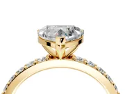 Solitaire Engagement Ring Setting for Heart-Shaped Center with Round Cut Pave Band and Prong Head in Yellow Gold