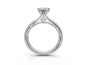 Solitaire Engagement Ring Setting for Emerald Cut Center with Milgrain Cathedral Band and Prong Head in Platinum