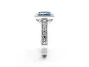 Milgrain Halo Engagement Ring Setting for Fancy Blue Princess Cut Center with Pave Band and Prong Head in Platinum