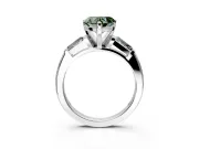 3 Stone Engagement Ring Setting for Fancy Green Heart-Shaped Center with Tapered Baguettes, Plain Band and Prong Head in White Gold