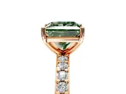 Solitaire Engagement Ring Setting for Fancy Green Princess Cut Center with Round Cut Pave Band and Prong Head in Rose Gold