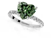 Solitaire Engagement Ring Setting for Fancy Green Heart-Shaped Center with Fine Pave Narrow Band and Prong Head in Sterling Silver