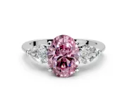 3 Stone Engagement Ring Setting for Fancy Pink Oval Center with Large Pear-Shaped Accents and Prong Head in Sterling Silver
