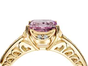 Floral Engagement Ring Setting for Fancy Pink Princess Cut Center with Four Accent Clusters and Prong Head in Yellow Gold