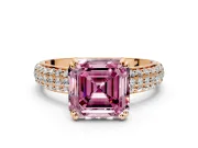 Solitaire Engagement Ring Setting for Fancy Pink Asscher Cut Center with Multi-Row Pave Accents and Basket Head in Rose Gold