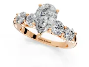 5 Stone Engagement Ring Setting for Pear-Shaped Center with Graduated Accents and Prong Head in Rose Gold