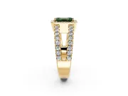 Halo Engagement Ring Setting for Fancy Green Emerald Cut Center with Wide-Open Pave Split Shank and Prong Head in Yellow Gold