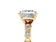 Solitaire Engagement Ring Setting for Princess Cut Center with Bezel-Dot Beaded Band and Prong Head in Yellow Gold
