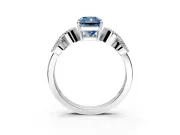 Leaf Engagement Ring Setting for Fancy Blue Princess Cut Center with Milgrain Accent Band and Prong Head in White Gold
