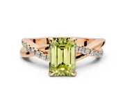 Solitaire Engagement Ring Setting for Fancy Yellow Emerald Cut Center with Half-Pave Crossover Band and Prong Head in Rose Gold