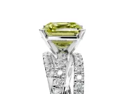 Solitaire Engagement Ring Setting for Fancy Yellow Asscher Cut Center with Woven 3-Strand Pave Band and Prong Head in Platinum