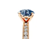 Solitaire Engagement Ring Setting for Fancy Blue Round Cut Center with Milgrain-Edged Pave Band and Prong Head in Rose Gold