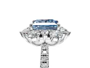 Floral Halo Engagement Ring Setting for Fancy Blue Princess Cut Center with Pave Accents and Prong Head in White Gold