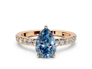Solitaire Engagement Ring Setting for Fancy Blue Pear-Shaped Center with Round Cut Pave Band and Prong Head in Rose Gold