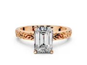 Solitaire Engagement Ring Setting for Emerald Cut Center with Scrollwork Band and Prong Head in Rose Gold