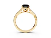 Solitaire Engagement Ring Setting for Fancy Black Cushion Cut Center with Twisted Pave Split Shank and Prong Head in Yellow Gold