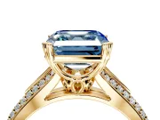 Solitaire Engagement Ring Setting for Fancy Blue Asscher Cut Center with Pave Rail Split Shank and Prong Head in Yellow Gold