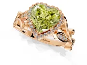 Halo Engagement Ring Setting for Fancy Yellow Heart-Shaped Center with Leaf Motif Split Shank and Prong Head in Rose Gold