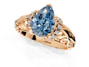 Solitaire Engagement Ring Setting for Fancy Blue Pear-Shaped Center with Filigree Accent Basket and Prong Head in Rose Gold