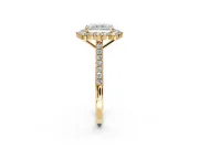 Halo Engagement Ring Setting for Radiant Cut Center with Single-Row Pave, Open Basket and Prong Head in Yellow Gold