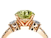 3 Stone Engagement Ring Setting for Fancy Yellow Round Cut Center with Round Cut Side Accents and Prong Head in Rose Gold