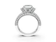 Pave Engagement Ring Setting for Asscher Cut Center with Curved Accent Rows, Openwork and Prong Head in Platinum