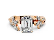 Floral Engagement Ring Setting for Emerald Cut Center with Trailing Marquise Accents and Prong Head in Rose Gold