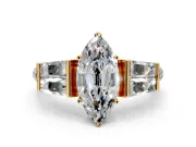 Channel-Set Engagement Ring Setting for Marquise Center with Baguette Band and Prong Head in Yellow Gold