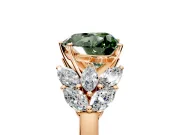 Leaf Cluster Engagement Ring Setting for Fancy Green Heart-Shaped Center with Marquise Accents and Prong Head in Rose Gold