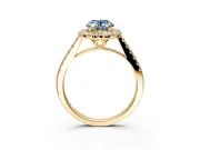 Halo Engagement Ring Setting for Fancy Blue Oval Center with Raised Halo, Pave Band and Prong Head in Yellow Gold