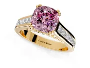 Solitaire Engagement Ring Setting for Fancy Pink Cushion Cut Center with Channel Band and Double Claw Prong Head in Yellow Gold