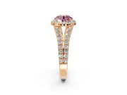 Halo Engagement Ring Setting for Fancy Pink Round Cut Center with Narrow Pave Split Shank and Prong Head in Rose Gold
