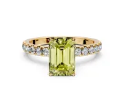 Open Basket Engagement Ring Setting for Fancy Yellow Emerald Cut Center with Pave Band and Prong Head in Yellow Gold