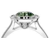 Halo Engagement Ring Setting for Fancy Green Round Cut Center with Milgrain Pave Band and Bezel Head in Platinum