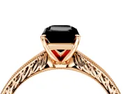 Solitaire Engagement Ring Setting for Fancy Black Emerald Cut Center with Engraved Milgrain Band and Prong Head in Rose Gold