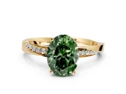 Side Accent Engagement Ring Setting for Fancy Green Oval Center with Accent Shoulders and Prong Head in Yellow Gold