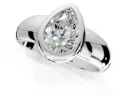Solitaire Engagement Ring Setting for Pear-Shaped Center with Wide Band and Bezel Head in Sterling Silver