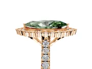 Milgrain Floral Halo Engagement Ring Setting for Fancy Green Marquise Center with Pave Band and Prong Head in Rose Gold