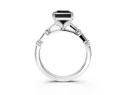 Baguette Engagement Ring Setting for Fancy Black Princess Cut Center with Alternating Bar-Set Band and Prong Head in White Gold