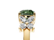 Floral Engagement Ring Setting for Fancy Green Cushion Cut Center with Marquise Cluster Shoulders and Prong Head in Yellow Gold