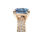 Solitaire Engagement Ring Setting for Fancy Blue Radiant Cut Center with Multi-Row Pave Accents and Basket Head in Rose Gold