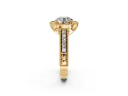 Milgrain Halo Engagement Ring Setting for Round Cut Center with Pave Band and Prong Head in Yellow Gold