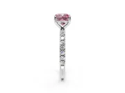 Solitaire Engagement Ring Setting for Fancy Pink Cushion Cut Center with Micro Pave Band and Prong Head in Platinum