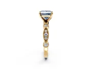 Solitaire Engagement Ring Setting for Fancy Blue Princess Cut Center with Milgrain Bezel Accents and Prong Head in Yellow Gold
