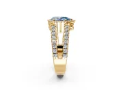 Halo Engagement Ring Setting for Fancy Blue Pear-Shaped Center with Wide-Open Pave Split Shank and Prong Head in Yellow Gold